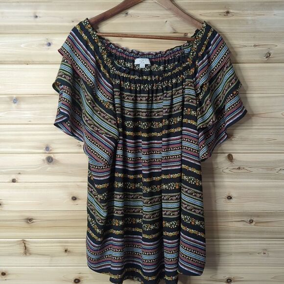 Loft Top Womens 26 Black Striped Off the Shoulder Blouse - Picture 1 of 9